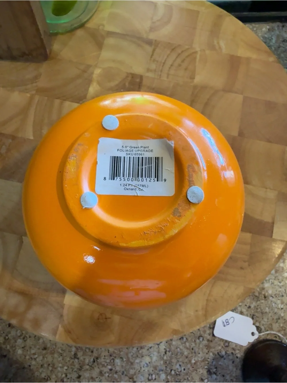 Orange Floral Ceramic Planter with White Pattern 5.5”